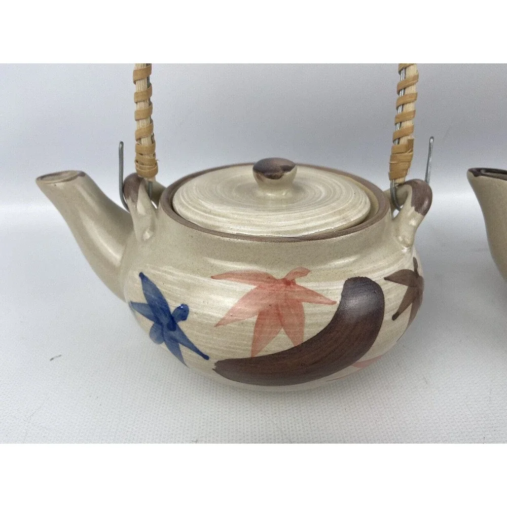 Three‎ Japanese Single Serve Tea Sets Teapot Bowl/Cup Plate Stoneware Rattan